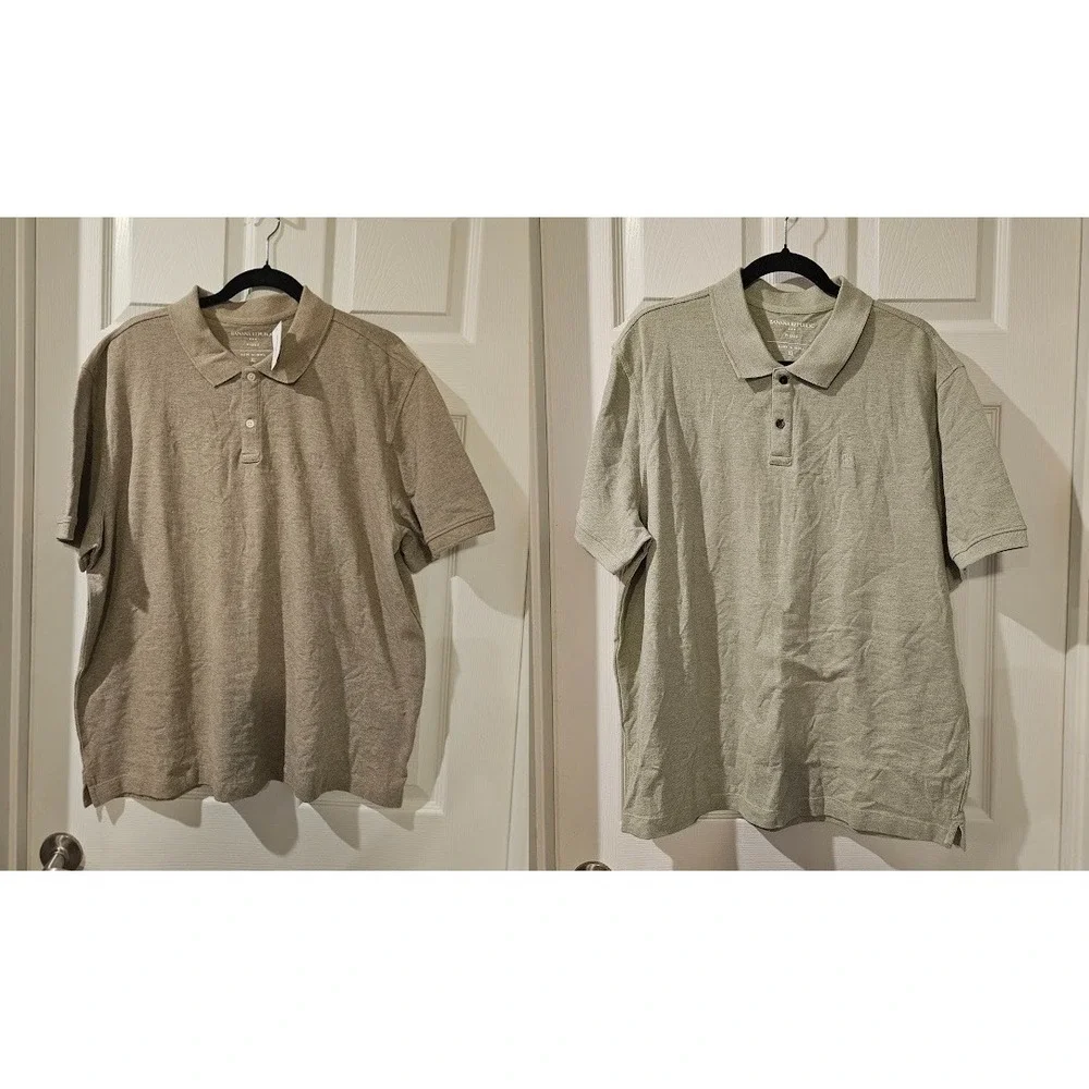Banana Republic Mens Pique Polo Bundle XL Truffle Brown &‎ Mid Green Heather NWT